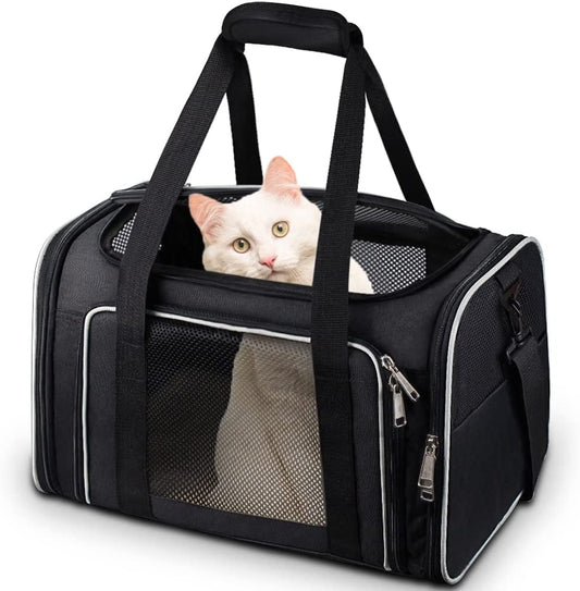 Cat Carrier, Pet Carrier Airline Approved Pet Carrier Bag Collapsible 15 Lbs Dog Carrier for Small Medium Cats Dogs Puppies Kitten - Black